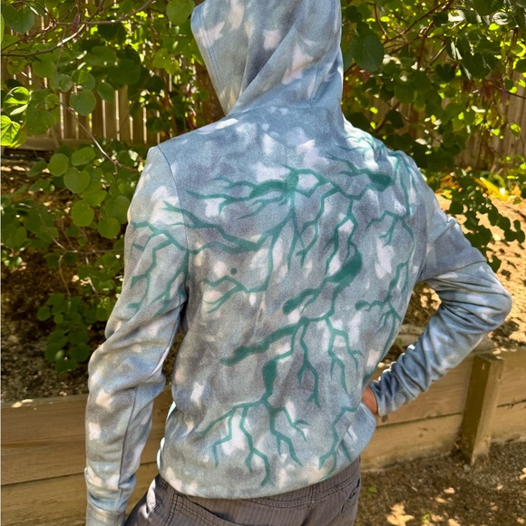 Fabric Spray Paint Design Apparel | "Teal Thunder" Blue Green Tie Dye Hoodie - Picture 2 of 7
